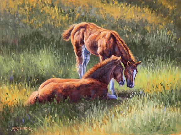 Horse, Sorrel, Paint Horse, Foals, Western Art, Western Paintings, Western Horse Paintings, Palomino, Horse Painting, Chestnut Foals, Chestnut Horses, Leslie Kirchner, Nature Art, Leslie Kirchner Art